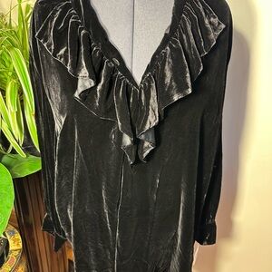 Ralph Lauren Black Velvet Ruffle Blouse